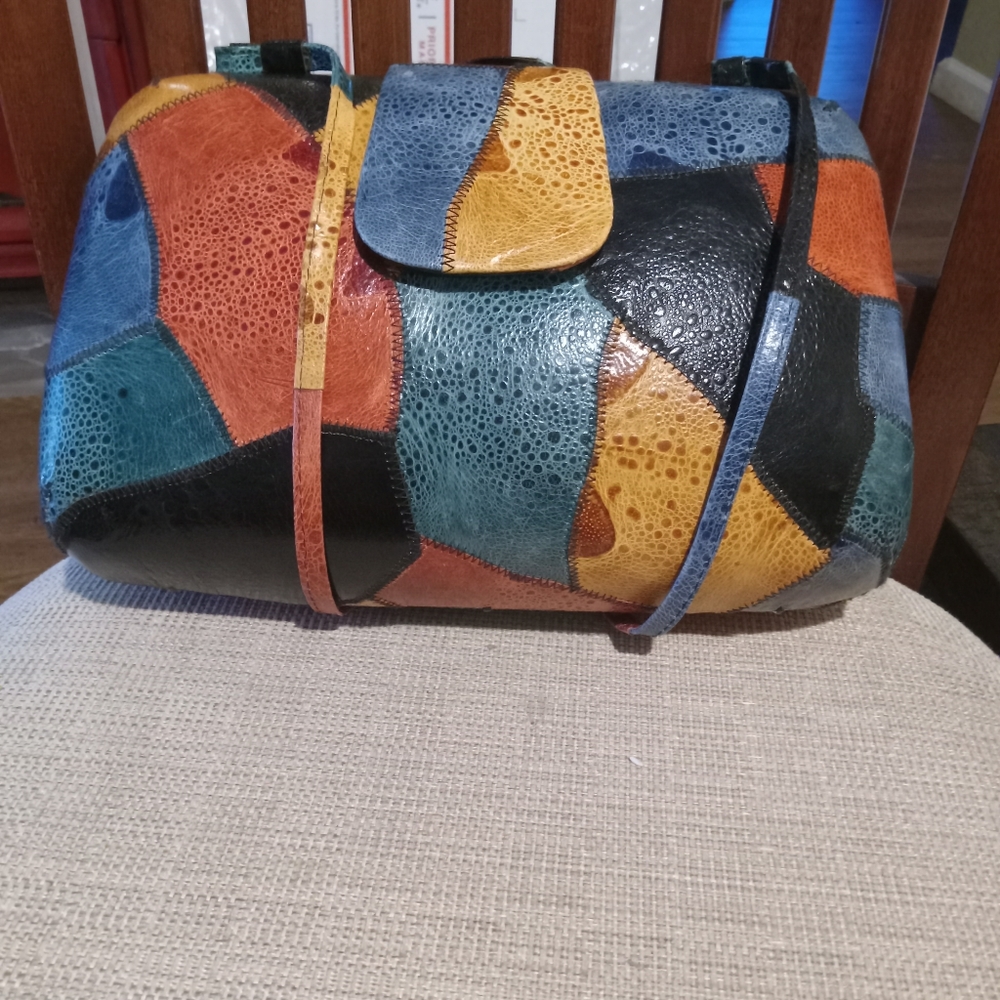 RARE/STUNNING EUC Vintage Multicolor Genuine Frog Skin Purse Crossbody HardShell